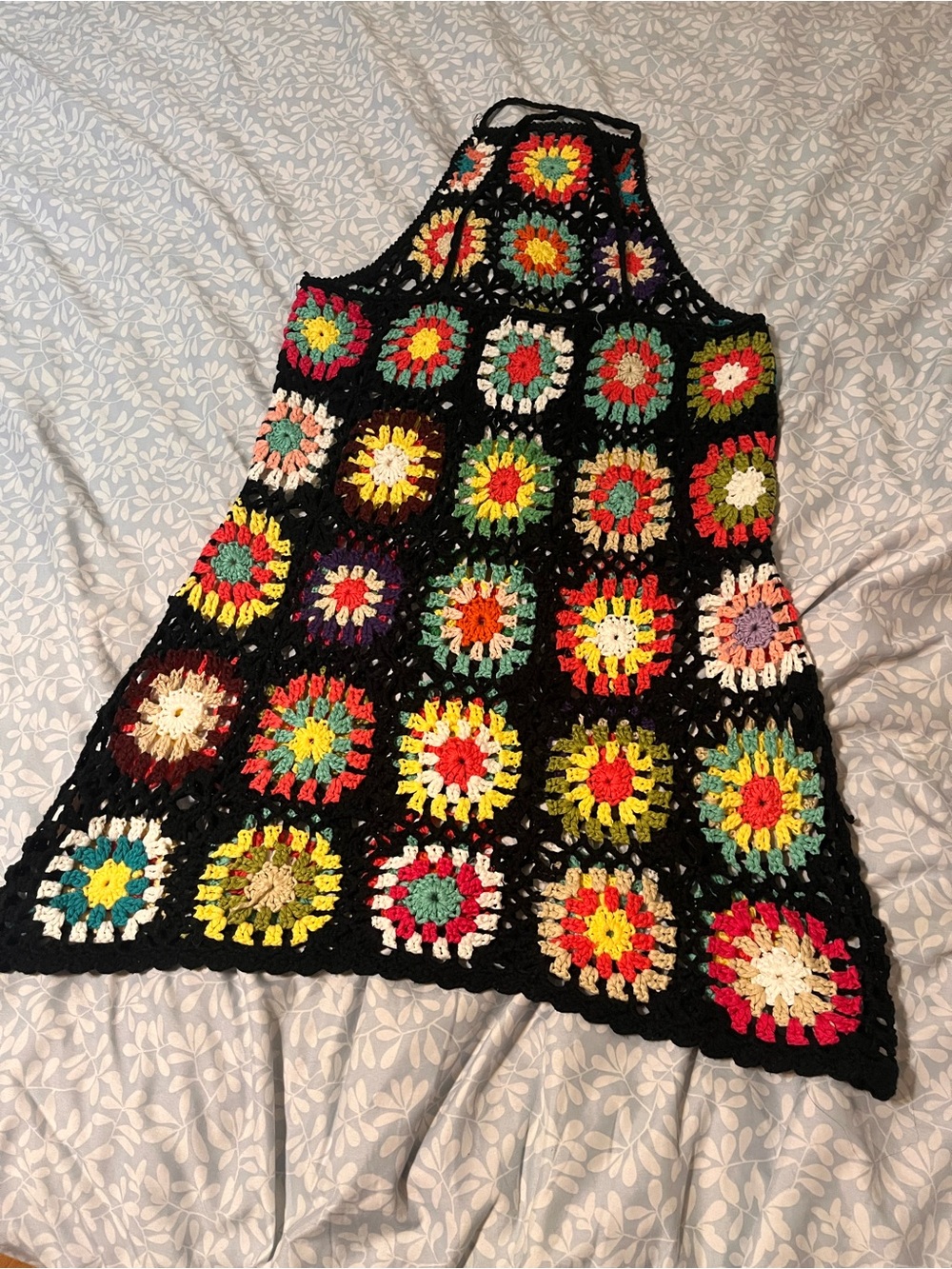 Simply Couture Black Crochet Dress with Red, Mint, White & Yellow Accents
